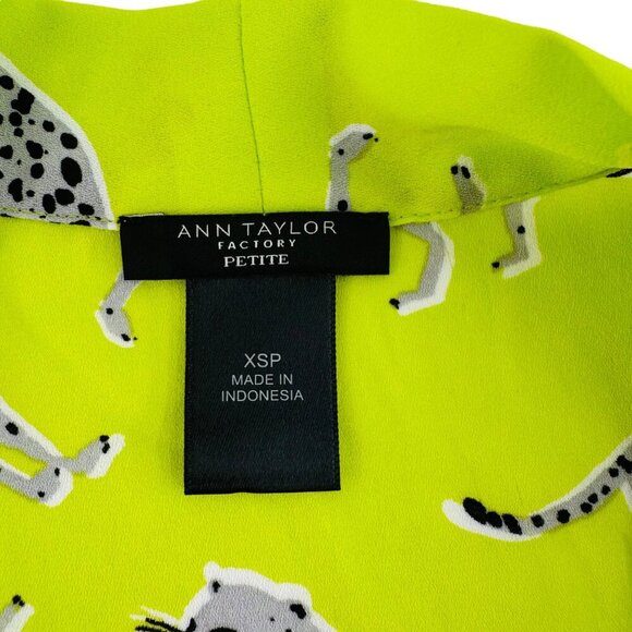 Ann Taylor Factory Petite XSP Lime Green Cheetah Print Drape Cardigan Blouse - Picture 2 of 6